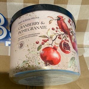 Bath & Body Works Cranberry & Pomegranate Candle with Red and Green Design